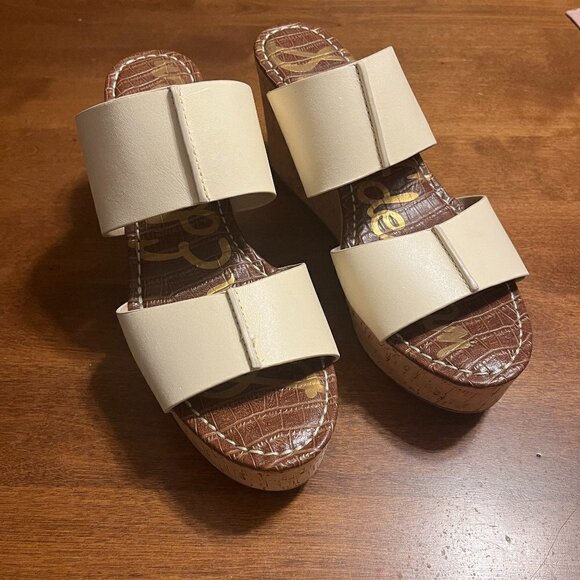 Sam Edelman Damara Wedge Sandals cream leather 11 41 - Picture 1 of 9